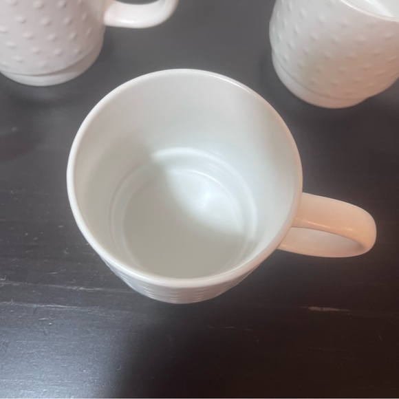 Market Finds White Hobnail Stacking Mugs Set of 4 with Black Metal Storage Stand - Picture 5 of 10